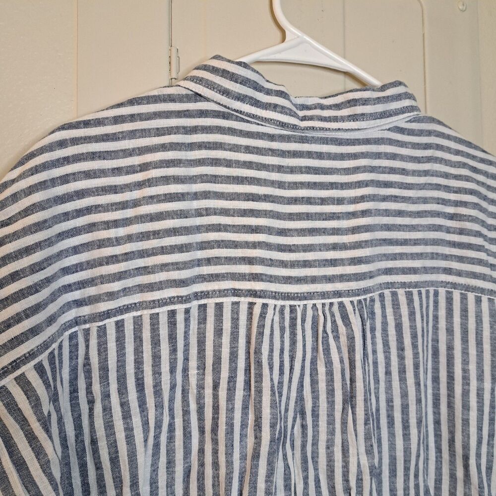NEW Orvis Linen Blend Women Shirt Short Sleeve Blue Stripe Lightweight Size L - Picture 10 of 10